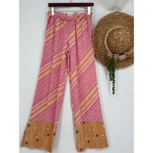 Anthropologie Elevenses Wide Leg Tencel Palazzo Pants Pull-On Pink Stripe S Boho